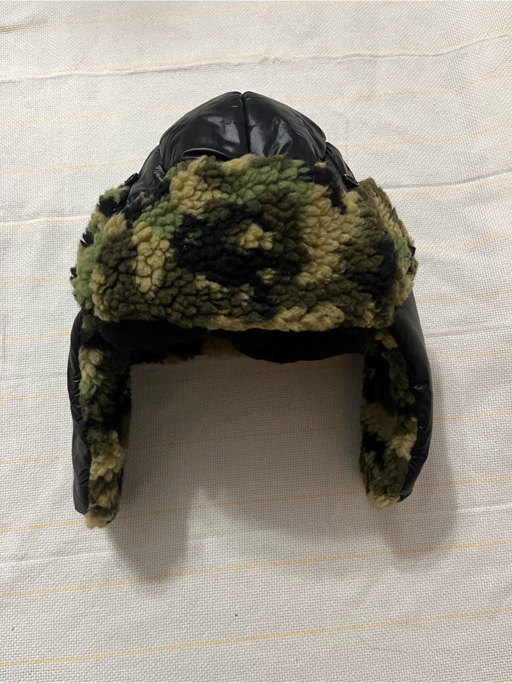 Cat & Jack Black Quilted Trapper Hat with Green Camo Faux Fur